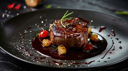 food elegant expensive dish plate dark black gourmet dinner chef