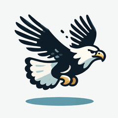 cartoon flat design of a soaring eagle with wings spread wide