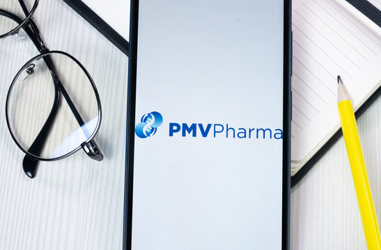 New York, USA - 1 August 2024: PMV Pharmaceuticals Logo on Phone Screen, Company Icon on Display