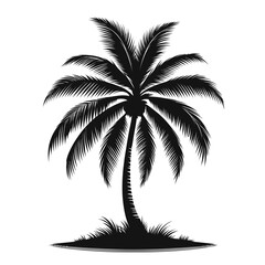 Elegant Silhouette Coconut Tree on White Background