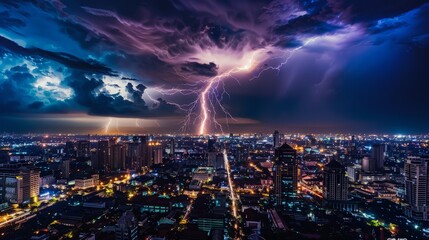Lightning Storm Over Cityscape