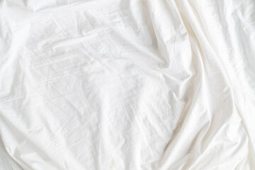 Abstract White Bedding Sheets or White wrinkled fabric background texture and Texture with copy-space :Creased or wrinkled white fabric,Soft focus