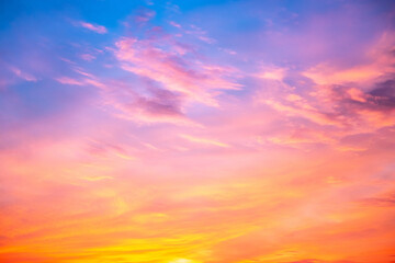 Beautiful , luxury soft gradient orange gold clouds and sunlight on the blue sky perfect for the background, take in everning,Twilight, Large size, high definition landscape photo