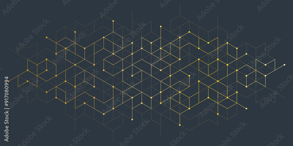 Wall mural abstract design element with geometric background and golden hexagons shape pattern