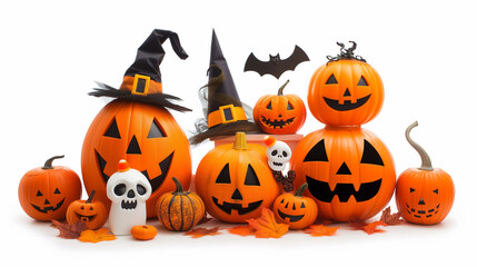 A Glowing Gathering: Jack-o'-lanterns with personality light up Halloween night, their carved grins promising spooky fun. 