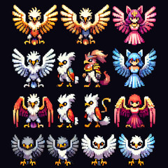 Naklejka premium Harpy-themed Pixel Art RPG Sprite Sheet
