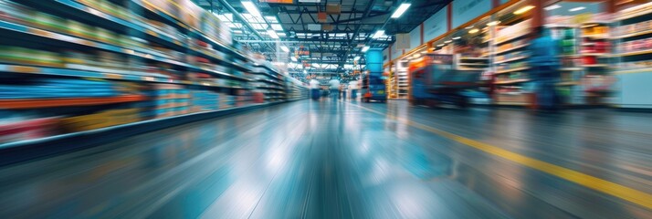 Blurred motion view of a large scale shopping center s distribution center