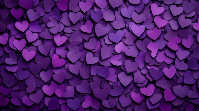 A vibrant background of purple hearts creates a romantic and playful atmosphere, perfect for any themed design project.