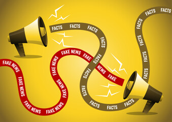Megaphone with Facts vs Fake News