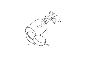 Continuous one line drawing of sliced healthy organic white radish for harvesting logo identity. Fresh Japanese daikon concept for vegetable icon. Single line draw design vector graphic illustration