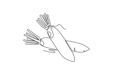 Continuous one line drawing whole healthy organic white radish for farming or cooking logo identity. Fresh Japanese daikon concept vegetable icon. Single line draw design vector graphic illustration