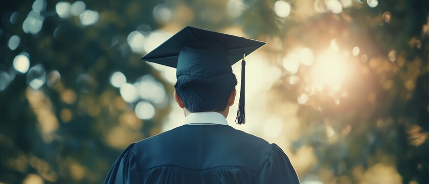 Young adult with student loan debt graduation cap, education financial burden