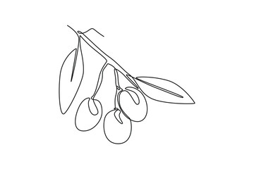 Single one line drawing of pile healthy organic olive fruit for orchard logo identity. Freshness core ingredients concept for fruit icon. Modern continuous line draw design graphic vector illustration