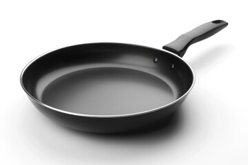 Black frying pan with handle isolated on white background.