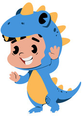 A Boy Wearing a Dinosaur Costume Cartoon Illustration