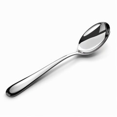 Shiny Silver Teaspoon on White Background.