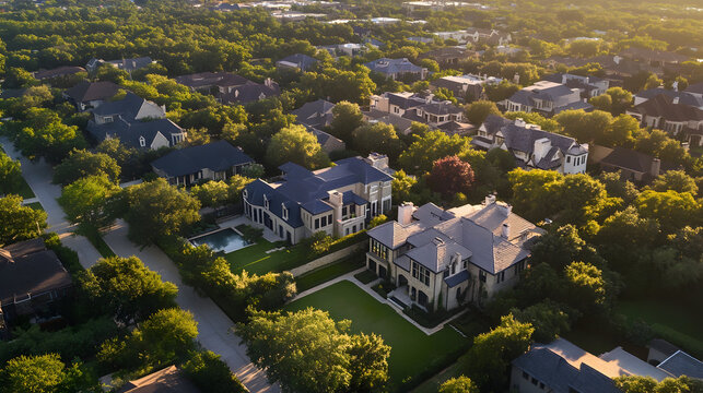 Located in the suburbs of Dallas, Texas, this affluent residential area is home to opulent mansions and costly residences. The neighborhood is distinguished  its lush greenery, with numerous trees 