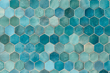 ancient ceramic tile with a traditional Arabic pattern Uzbek ornament decorates the wall of islamic...