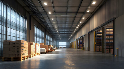 Fototapeta premium Warehouse interior work process of loading and unloading at the warehouse cold storage loading dock.