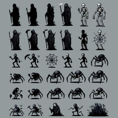 Sprite sheet of pixel art icons with Lowstalker theme