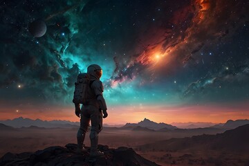 Desert City, Purple sky and galaxy Background, Generative Ai