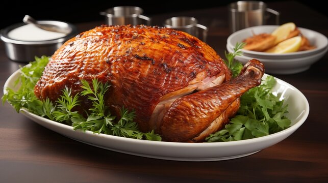 Turducken in a detailed view, showcasing its delicious textures, front view from above, studio lighting, white background.