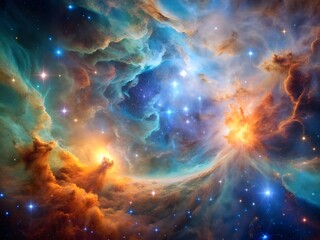 Fototapeta premium Vibrant Nebula Close-Up: A Cosmic Beauty in Deep Space