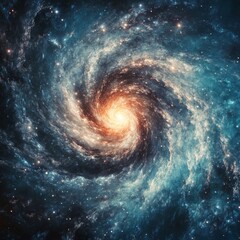 Fototapeta premium Enthralling Spiral Galaxy Whirl with Bright Stars and Nebulae: A Showcase of the Dynamic Beauty and Mystery of the Cosmos.