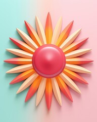 Sun background 3D, top view, vibrant theme, cartoon drawing, colored pastel, isolate, green and pink background.