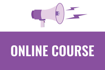 online course button, banner, label, template for website. online course text with colorful megaphone icon
