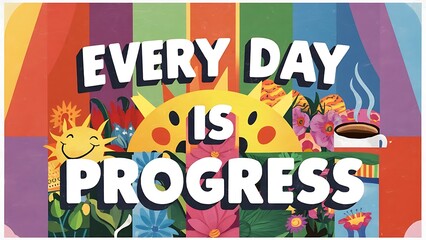 Every day is progress colorful background and text (T-shirt Design Motivational Quote, Illustration ,Typography)
