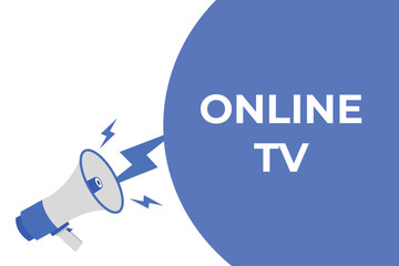 online tv button, banner, label, template for website. online tv text with colorful megaphone icon
