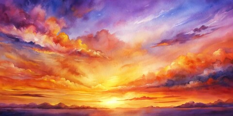 Fototapeta premium abstract watercolor background sunset sky orange purple
