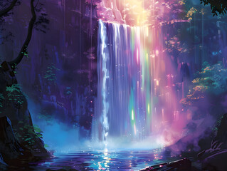 Magical waterfall emitting background illustration