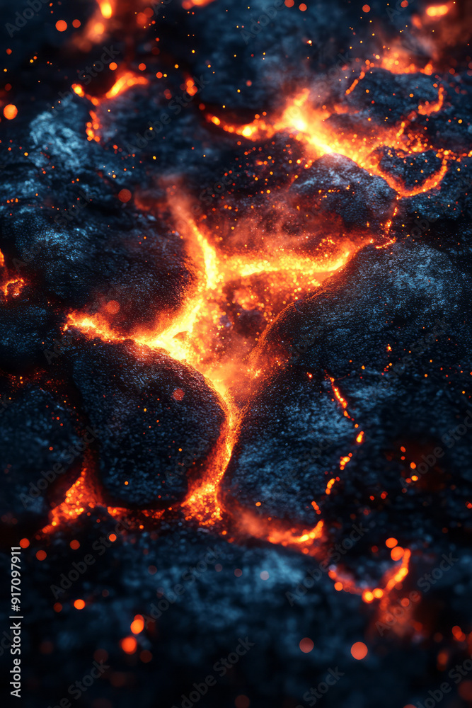 Poster a mystical forest where the embers released by a dying fire transform into fireflies, each carrying 