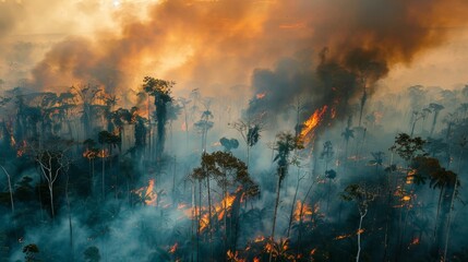 Obraz premium A forest fire is raging through a wooded area