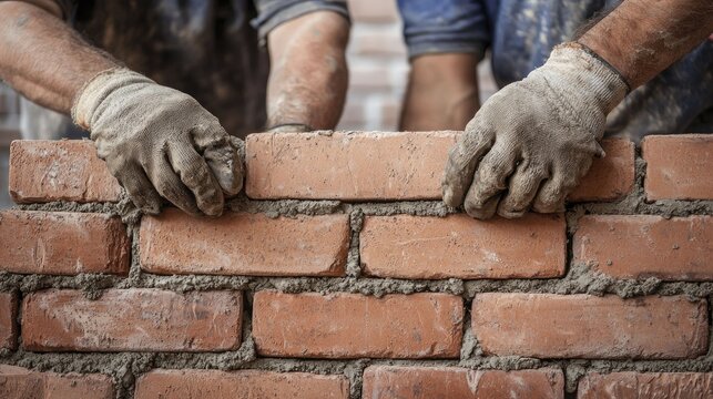 Precision bricklaying as father and son build a residential wall showcasing generations of skilled craftsmanship