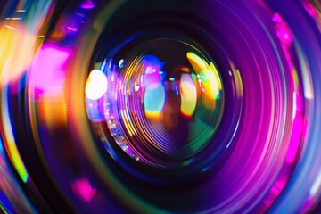 Vibrant Focus: A Close-Up on Colorful Camera Lenses Reflecting Bright Light, Revealing the Intricate Details and Dynamic Visual Effects of Optical Elements,Abstract Art
