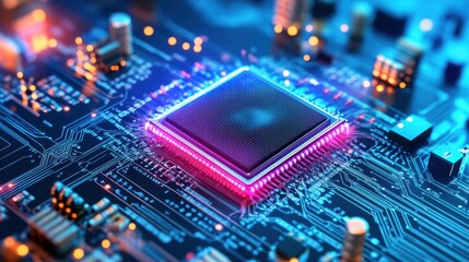 A detailed blueprint of a semiconductor chip design, laid out on a digital table