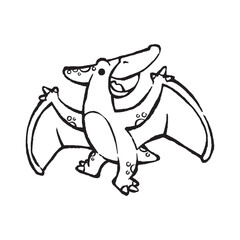 cute cartoon pterodactyl pteranodon dinosaur line art vector illustration for children © Hilman