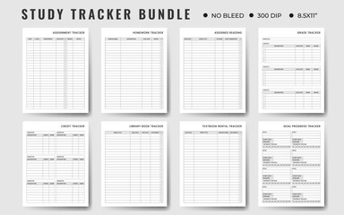 Study Tracker Bundle. Study Planner, School, Collage, High School And Semester Planner.