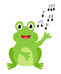 Cute frog sing. Children Hand drawn vector flat illustration.