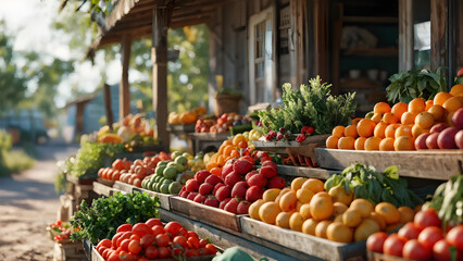 Obraz premium The homestead's fresh fruit and vegetables are sold at a little kiosk on the side of the road
