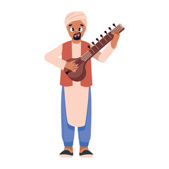 indian musician playing traditional sitar