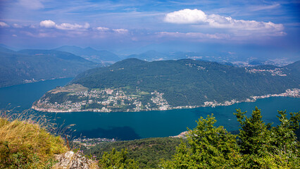 Lugano lake in north Italy and italian switherland in lombardia