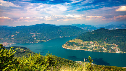 Fototapeta premium Lugano lake in north Italy and italian switherland in lombardia