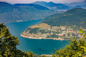 Lugano lake in north Italy and italian switherland in lombardia
