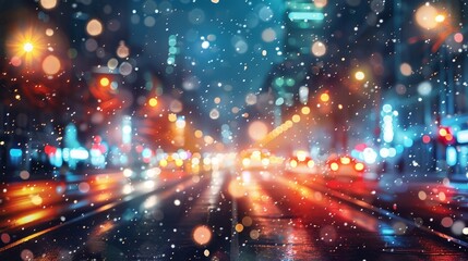 Obraz premium Winter night city in festive Christmas and New Year lights bokeh