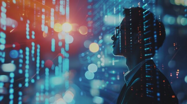 Entrepreneur using holographic financial tools, advanced investment