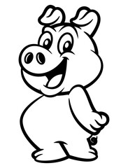 cute Piglet cartoon characters standing. Best for outline, logo, and coloring book with farm themes for kids
